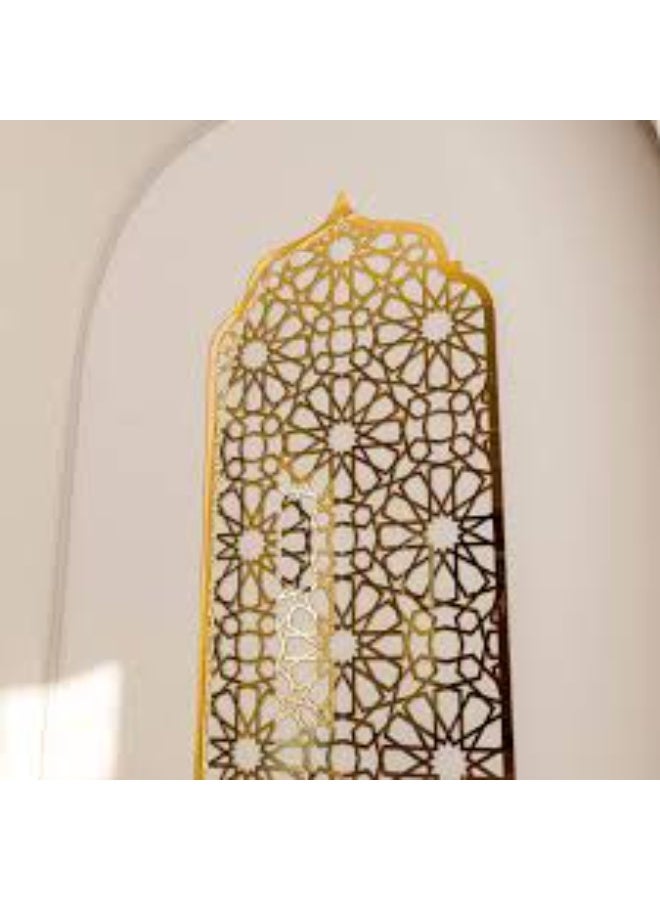 Golden Mihrab Islamic Metal Wall Art Elegant Geometric Pattern Mosque Inspired Prayer Niche Design For Prayer Room Living Room Hallway And Modern Muslim Home Decor